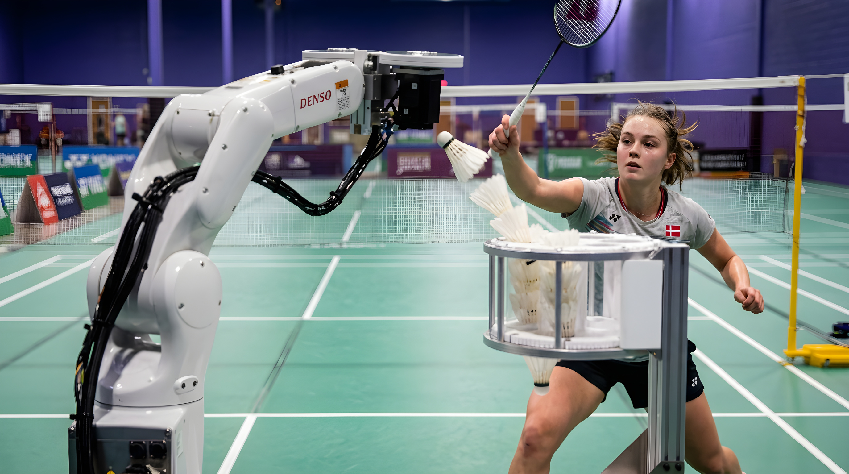 Ny robotarm server fjerbolde til badmintonspillere