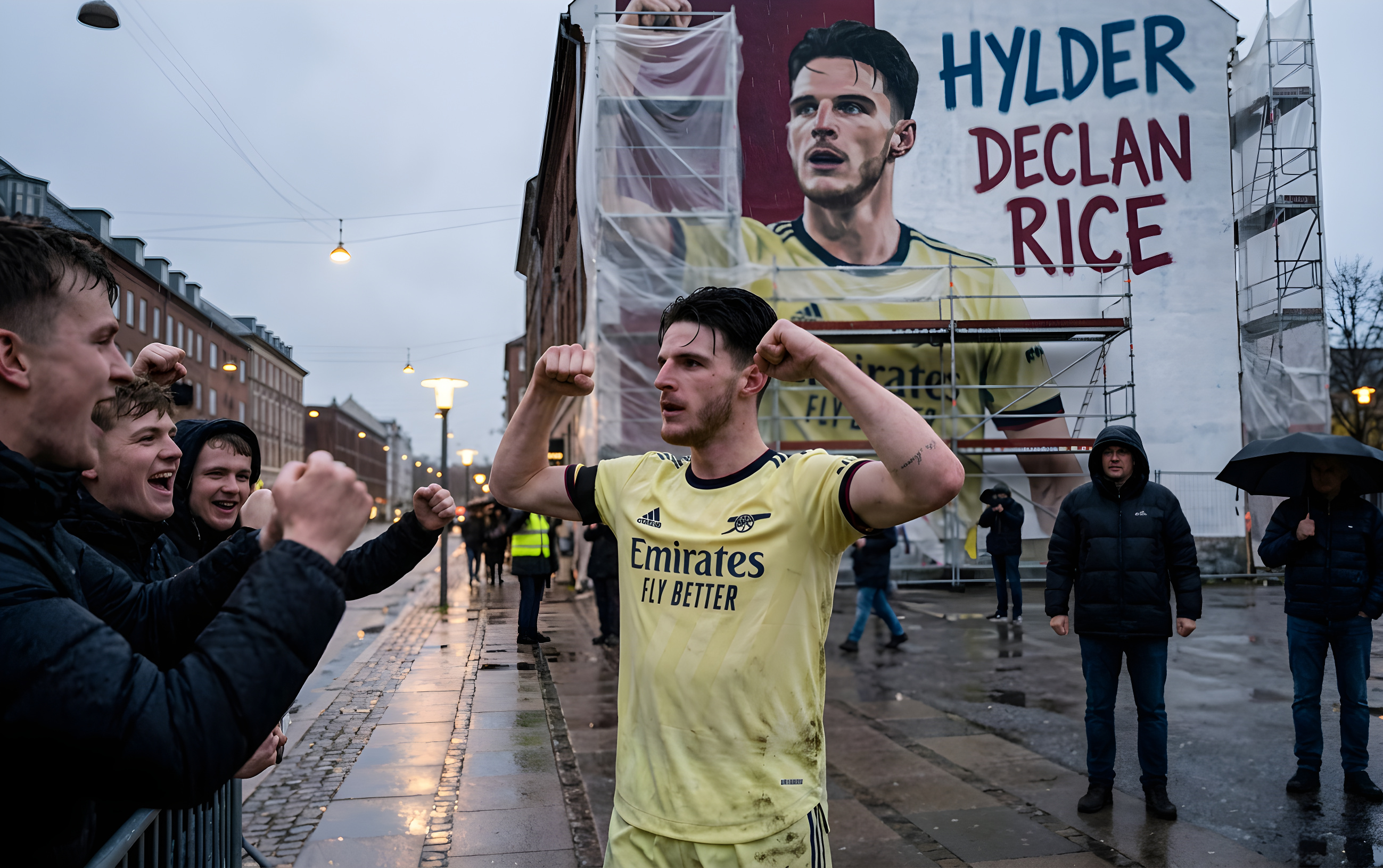 Declan Rice hyldes med kæmpe maleri før lokalbrag